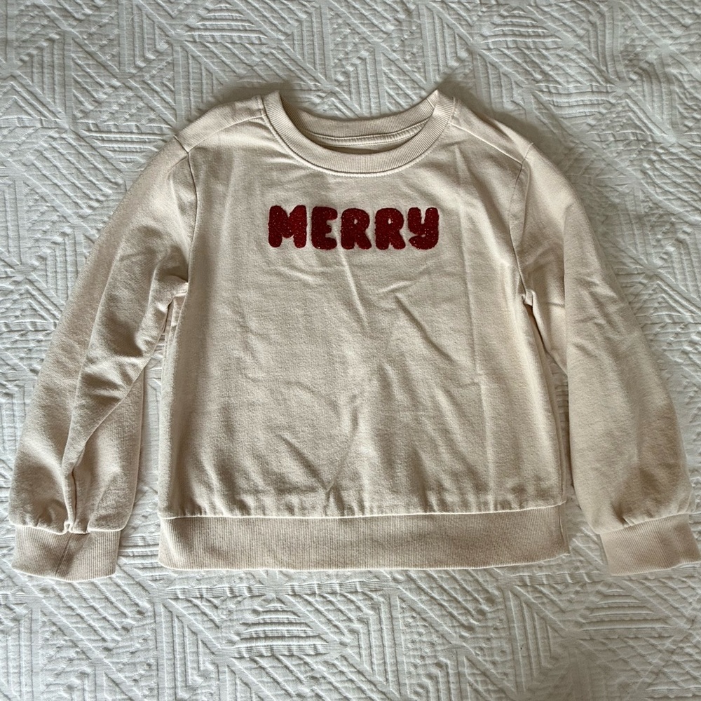 Cat & Jack Cream Sweatshirt with Red 'MERRY' Appliqué